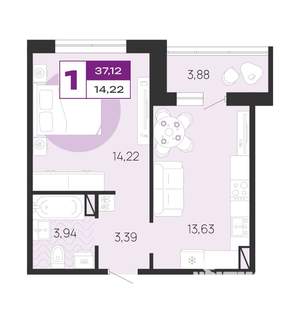 1-к квартира, вторичка, 37м2, 3/10 этаж
