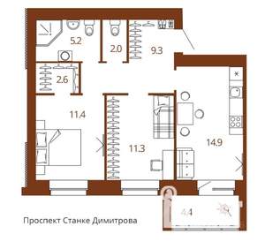 2-к квартира, вторичка, 59м2, 8/9 этаж
