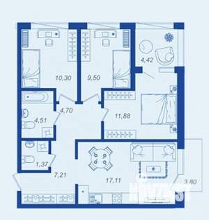 3-к квартира, вторичка, 70м2, 7/17 этаж