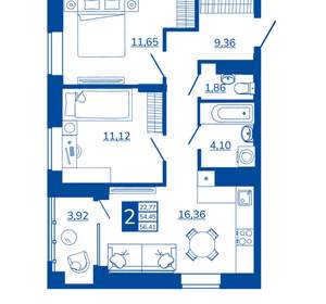 2-к квартира, вторичка, 56м2, 4/17 этаж