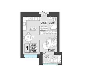 1-к квартира, вторичка, 37м2, 7/15 этаж