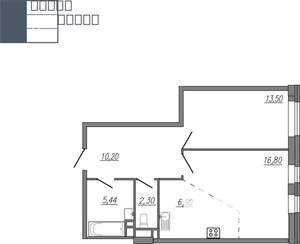 2-к квартира, строящийся дом, 55м2, 1/16 этаж