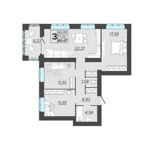 3-к квартира, вторичка, 80м2, 7/9 этаж