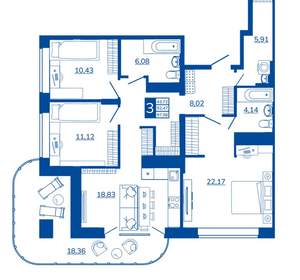 3-к квартира, вторичка, 97м2, 16/17 этаж