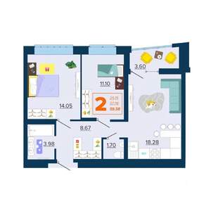 2-к квартира, вторичка, 60м2, 8/16 этаж