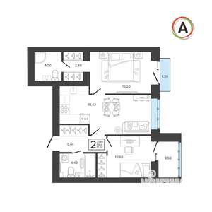 2-к квартира, вторичка, 61м2, 8/9 этаж